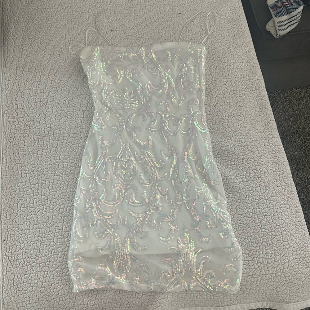 white, holographic dress short